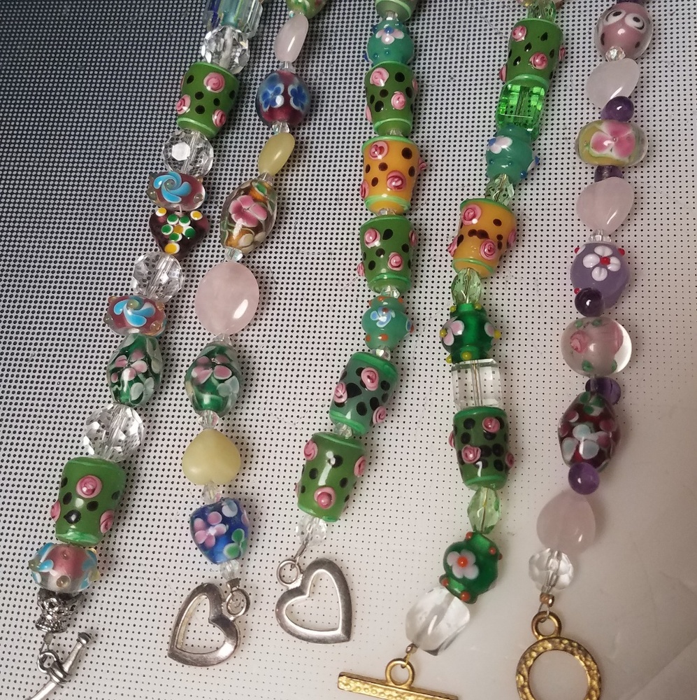 Art glass bead bracelet rainbow layer unique fun